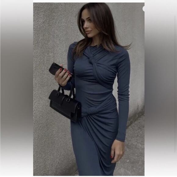 Zara KNOTTED ASYMMETRIC DRESS Size Large - Picture 2 of 10